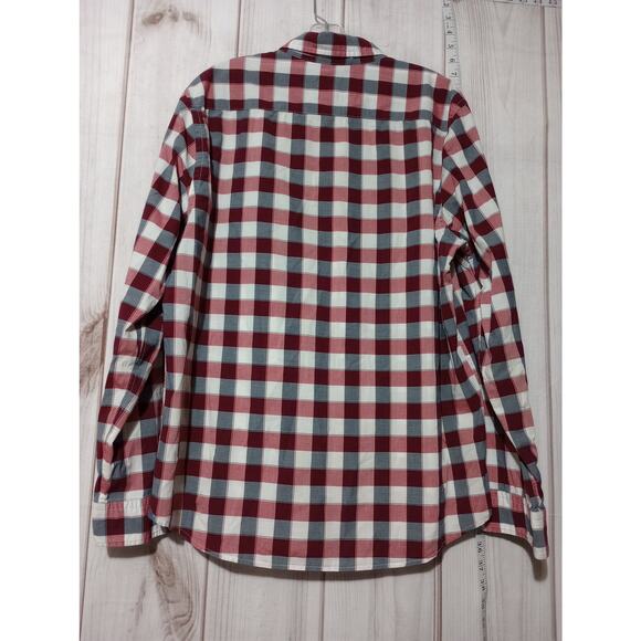Express Shirt Mens Large Red White Gray Plaid Button Down Slim Fit Soft Wash - Picture 4 of 9